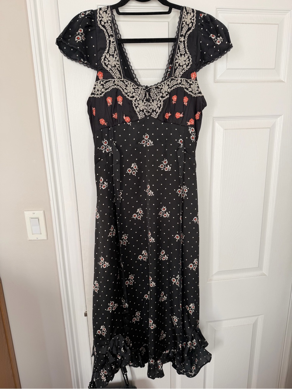 Free People Black Floral Lace-Trim Midi Dress with Floral Accents - Picture 2 of 5